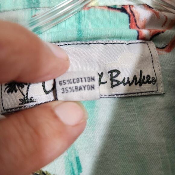 Oliver & Burke Palm tree and flamingo print button front Hawaiian shirt men sz M - Picture 4 of 11